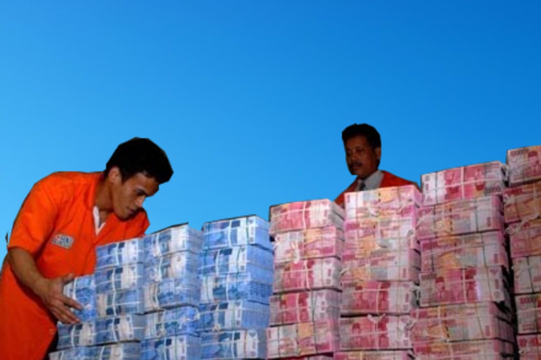 tumpukan uang dengan orang