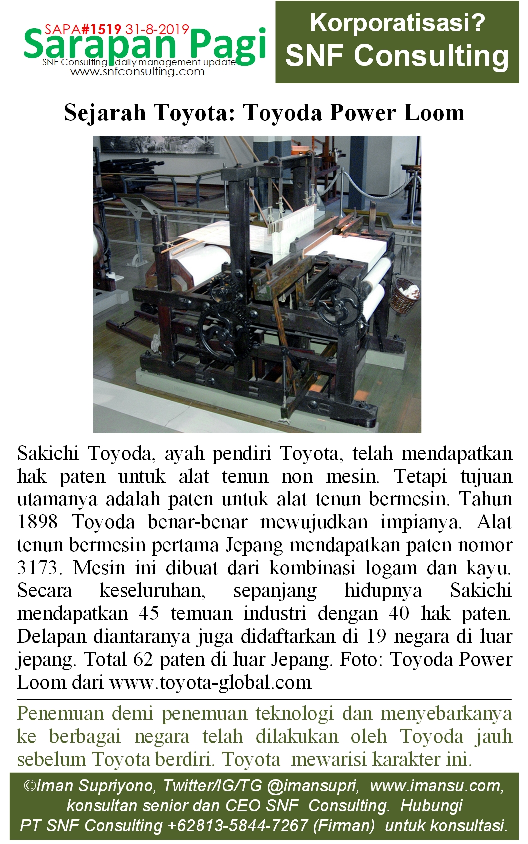 SAPA1519 Sejarah Toyota toyoda power loom