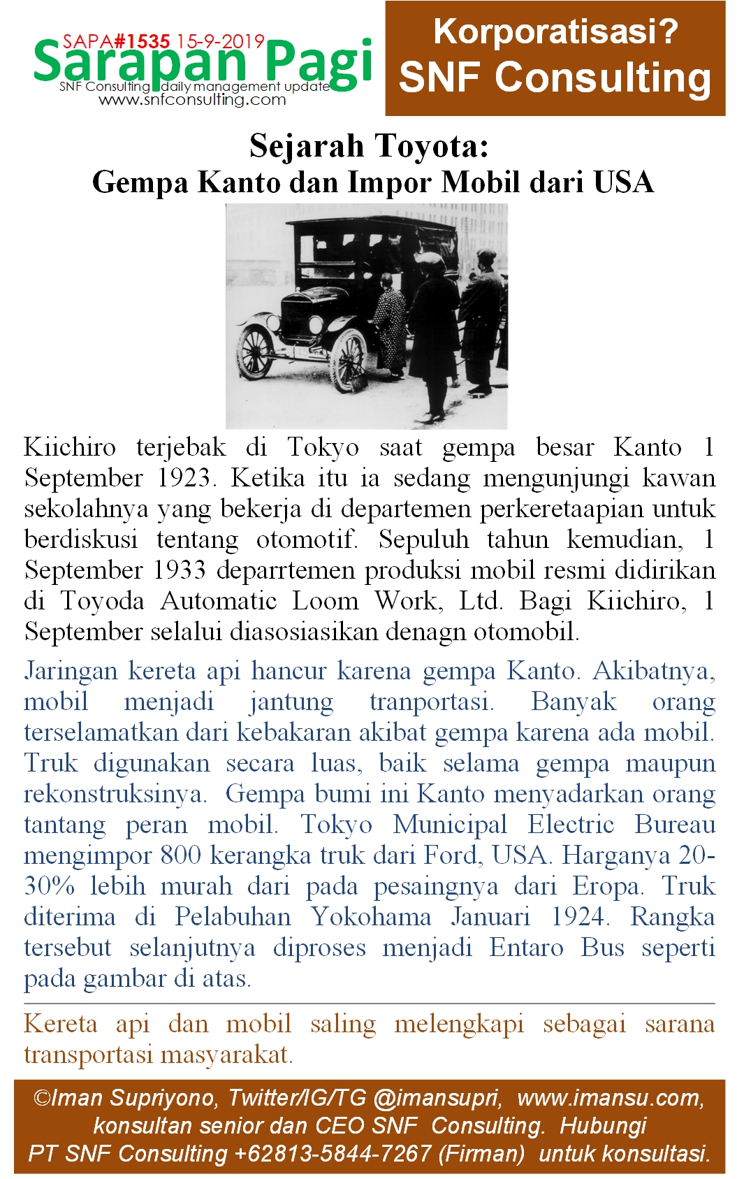 SAPA1535 Sejarah Toyota gempa kanto dan impor mobil dari USA