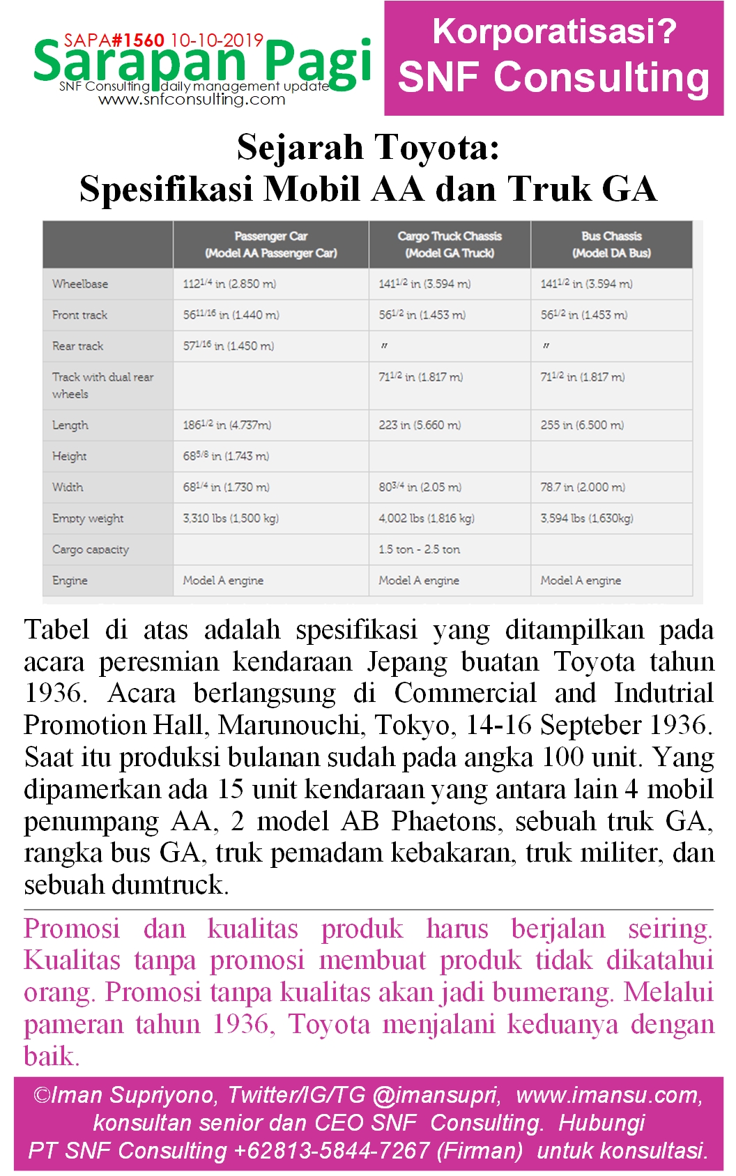 SAPA1560 Sejarah Toyota spek mobil AA dan GA